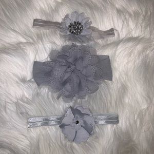 3 grey baby headbands